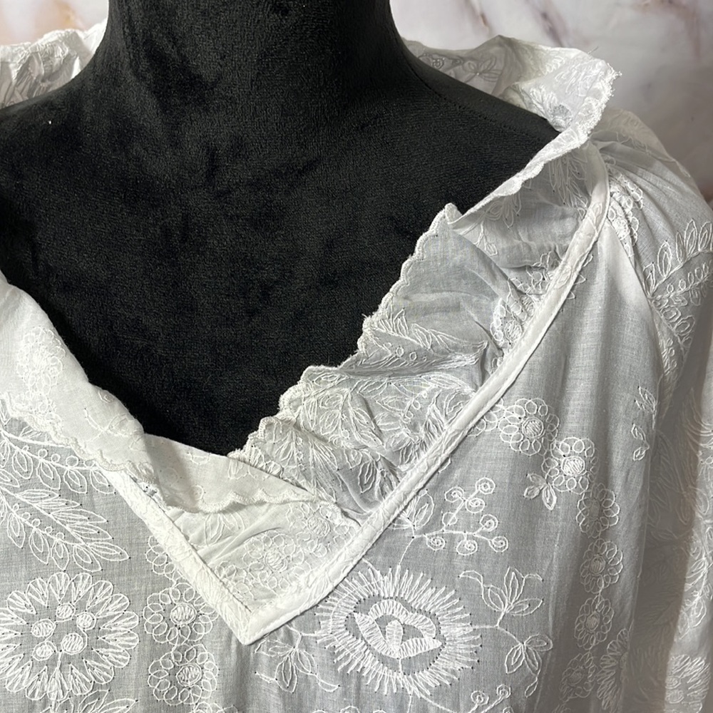 Natori Long Flare Sleeve Sheer Floral White Embroidered Boho Dress Cover Up S - Picture 2 of 14